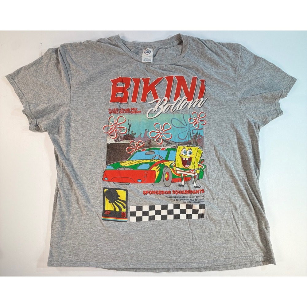 SpongeBob SquarePants Bikini Bottom Grand Prix Racing T-Shirt Gray Mens 2XL